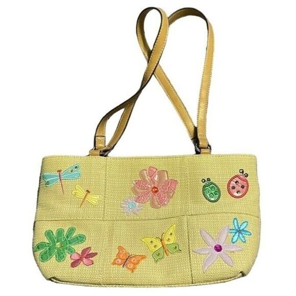 Beaded Purse Double Strap Cotton Blend Butterfly Dragonfly Lady Bug Cottage - Picture 1 of 9